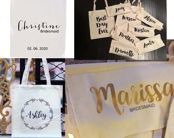 Bridal Tote, Bride Bag, Bridesmaid Tote, Bridesmaid Bag, Personalized Tote, Personalized Name Tote, Wedding Day Tote