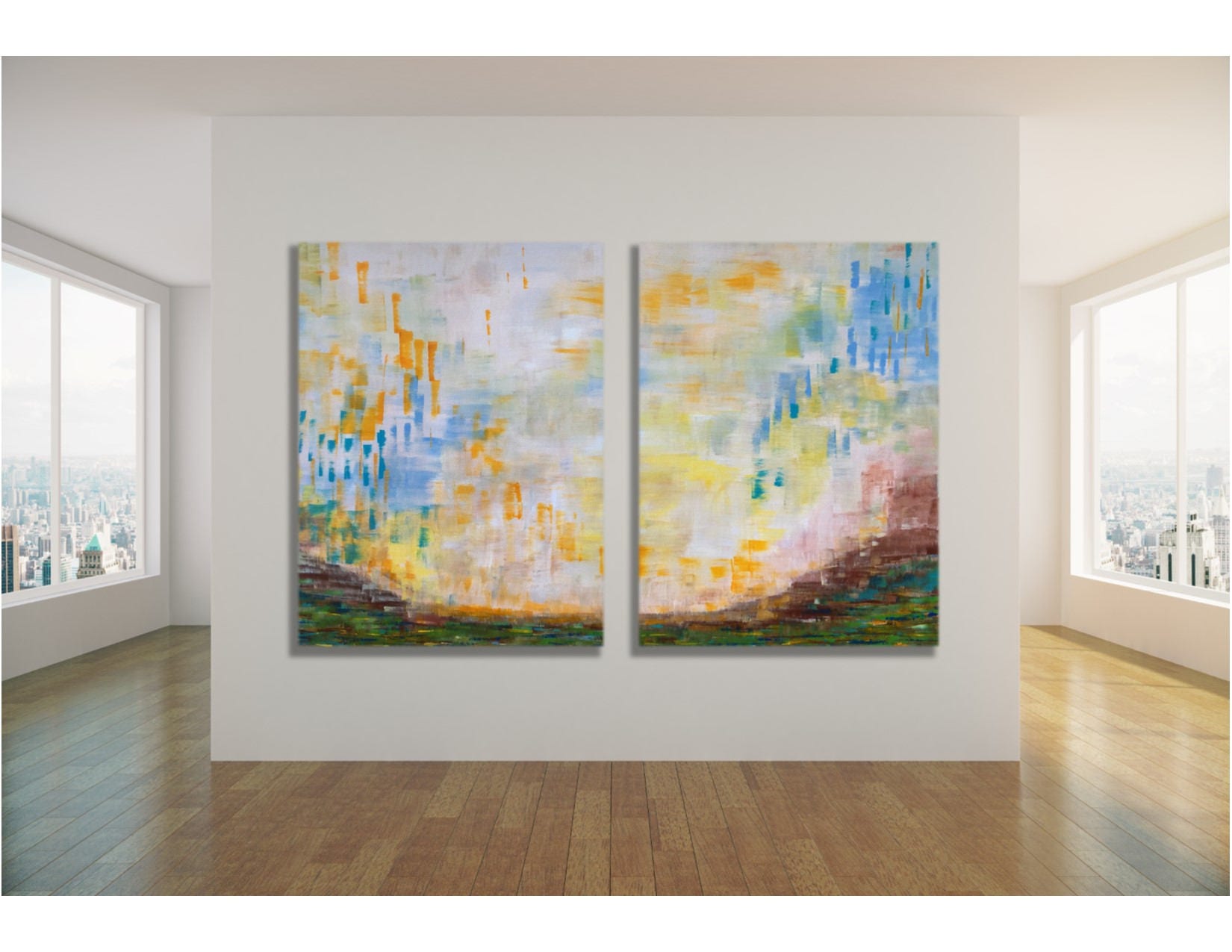 Pair Large Wrapped Canvas Prints Peaceful Horizontal
