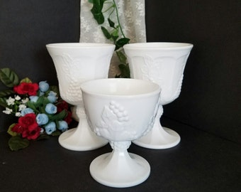 Milk Glass Vases, Milk Glass Trio, Vintage Milk Glass Set, Milk Glass Pedistal Vases, Wedding Decor, Home Decor, Gift Giving, Gift Ideas