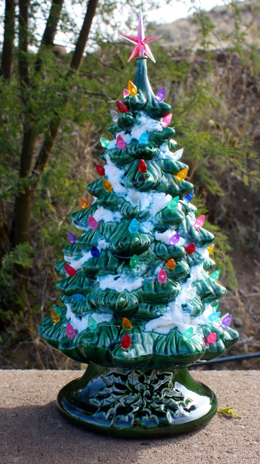 15 5 lighted green ceramic christmas tree with snow and 15 5 lighted green ceramic christmas tree with snow and