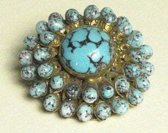 PIN (182) round turquoise faux to 1950's