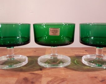 Vintage Luminarc Cavalier Dessert Glasses, set of 3 Coup Glasses, Green Glass