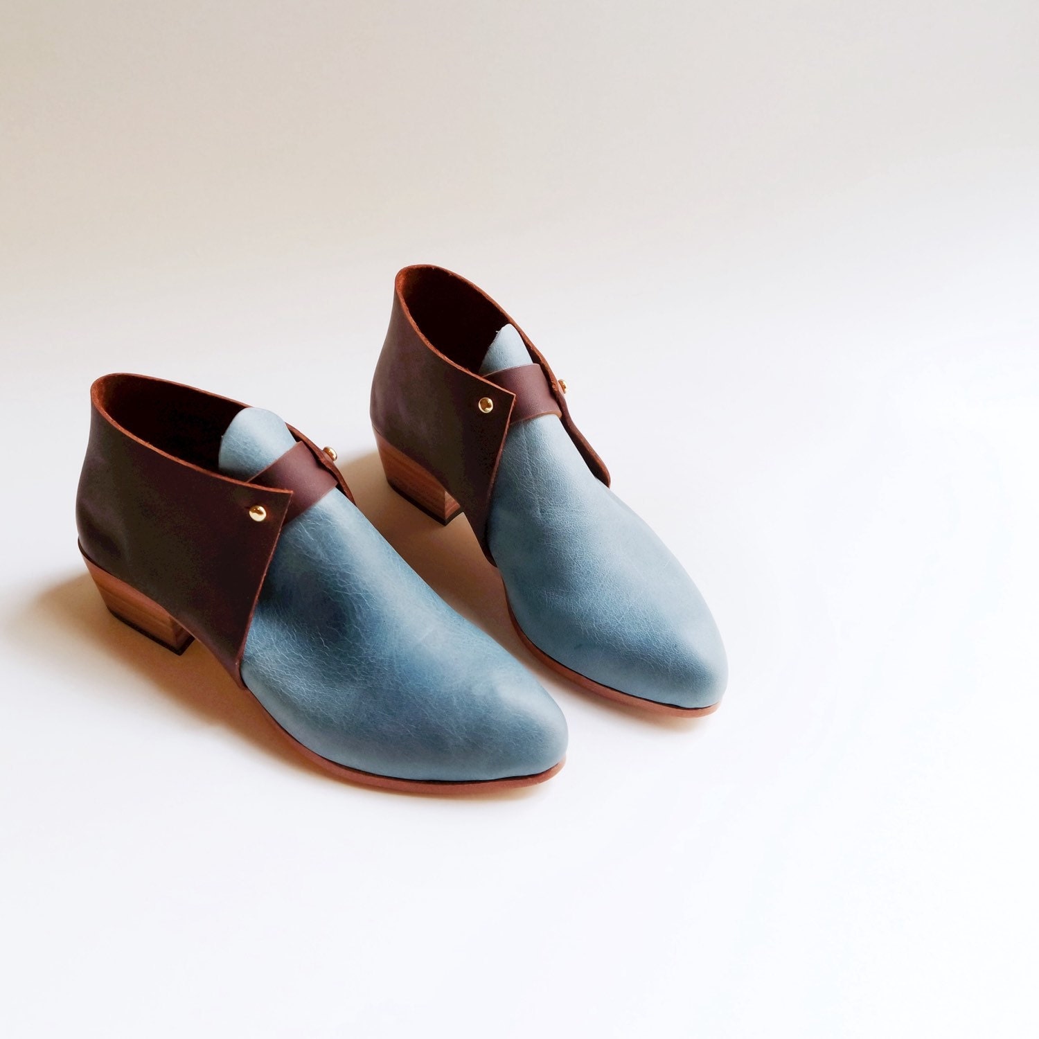 The Meghan. Dusty Blue and Antique Walnut. Handmade Shoes.