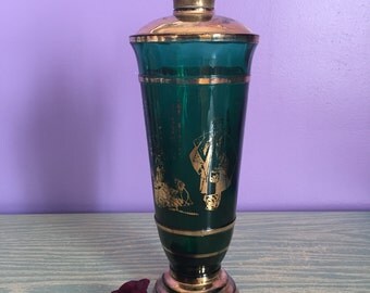 Mid-Century Green Glass SAKE DECANTER - Marked Tokyo JAPAN - Gold Print - 1950s/1960s Elegant Design
