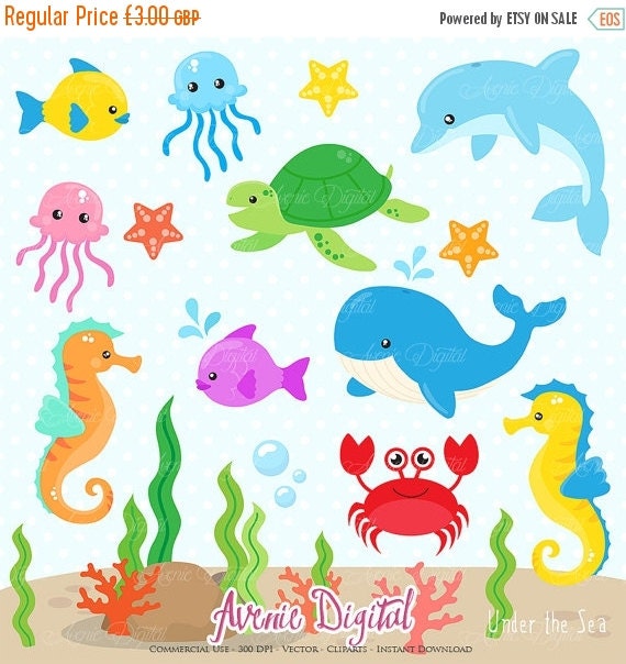 SALE Under the Sea Clipart. Scrapbook printable by AvenieDigital