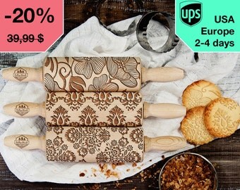 Details - Set of 3 MINI rolling pins - small laser engraved rolling pins