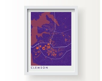 CLEMSON Map Print - graphic drawing art poster Clemson University Tigers