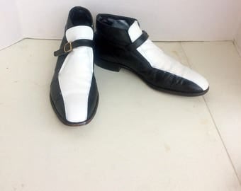 FLORSEIM IMPERIAL,vintage men black and white leather ankle boots sz 11 B