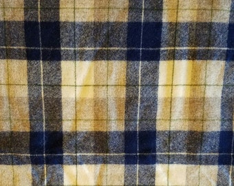 Vintage blue plaid wool blend fabric 1 yard 54" wide VF3