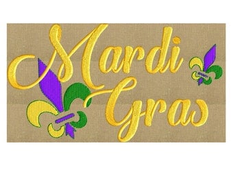 Mardi Gras w Fleur de Lis Embroidery Design - EMBROIDERY Design FILE - Instant download - 2 sizes - Dst Hus Jef Pes Vp3 Exp formats