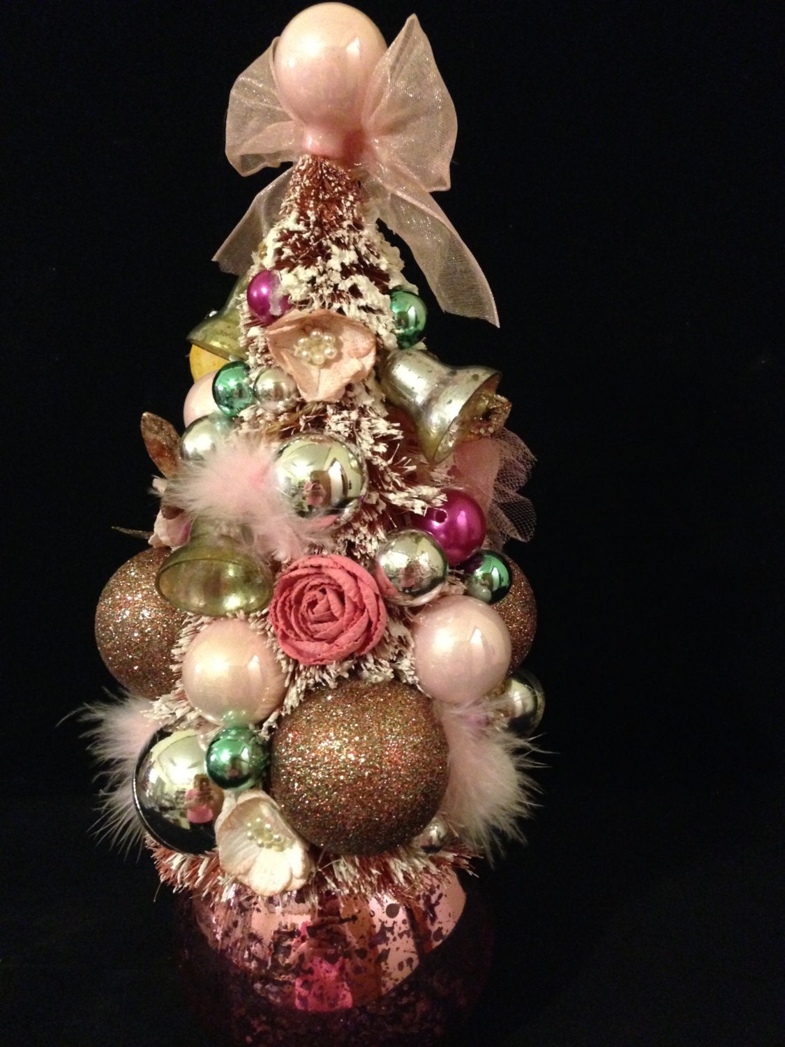 Vintage Pink Bottle Brush Tree Tabletop Christmas Tree