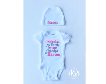 Hand Picked For Earth by my Grandpa in Heaven Bodysuit Embroidered Grandpa Bodysuit Grandma Bodysuit My Angel