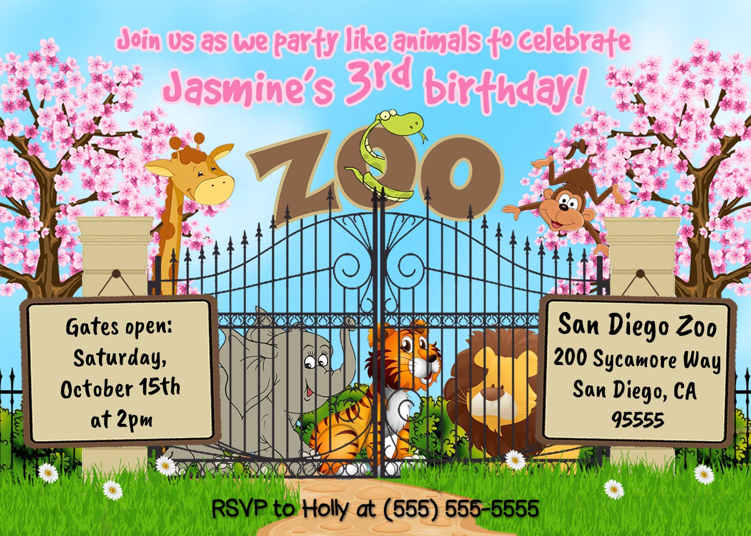 DIGITAL zoo invite girl zoo birthday invite zoo birthday