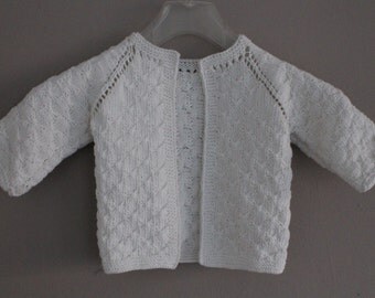 Baby Cardigan - hand knitted, white, 0-12 months