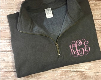 Monogrammed Quarter Zip - Monogram Pullover Sweatshirt - Initials 1/4 Zip - Personalized Sweater