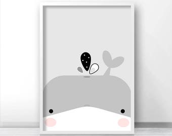 Whale Print, Digital Download Nursery Print, Printable Nursery Art, Kids Print, Animal Print For Nursery, Whale Instant Download Printable