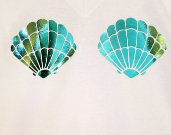 mermaid shirt,mermaid shell shirt, holographic, mermaid, holographic mermaid t shirt, mermaid gift, mermaid top, mermaid shirt woman