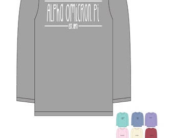 Alpha Omicron Pi // A O Pi // Sorority Long Sleeve Comfort Color Tshirt (Skinny Latte) // Choose Your Color