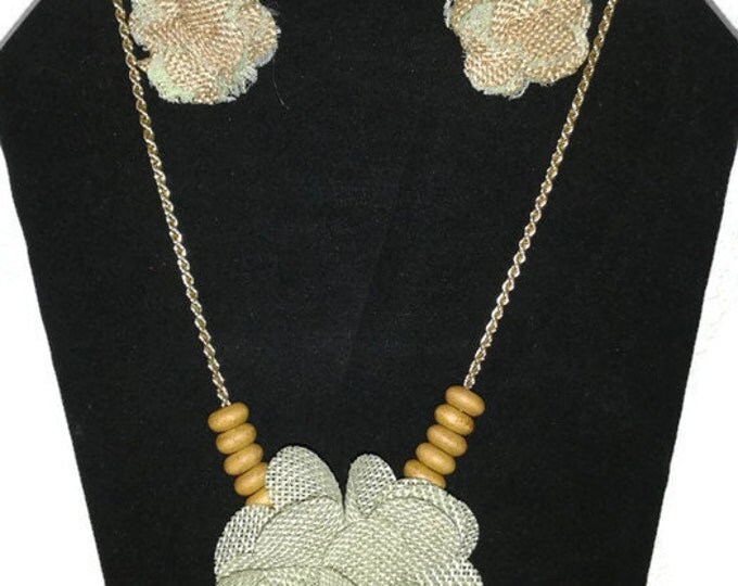 Mint Burlap Lace Necklace Set, Burlap and Lace,Statement Piece, Gift For Her, Lace Burlap Flower Necklace, Lace Burlap Flower Earrings, Bold