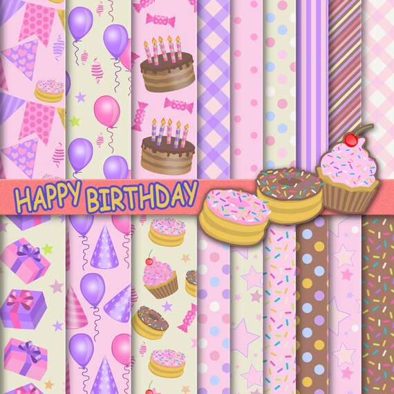 Happy Birthday digital paper pack download party pattern