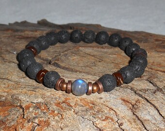 Lava Bracelet, Labradorite or Sunstone, Unisex Yoga Bracelet, Men Jewelry, Men Bracelet, Gift for Her, Gift for Him,Boho Mala Beads, Coconut