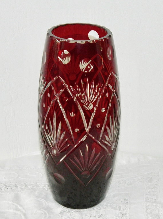 Bohemian Vase A Large Crystal Cut Glass Vase Flashed Ruby