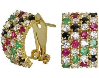 Sapphire Huggie Earrings With Rubies And Emeralds