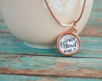 Spirit Lead Me Rose Gold Necklace, Trust in Jesus Jewelry, Rose Gold Gifts for Women, Handlettered Jewelry, 602003