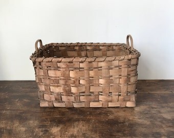 Indian Basket, Ash Splint With Lug Handles, American, Mid 19th Century