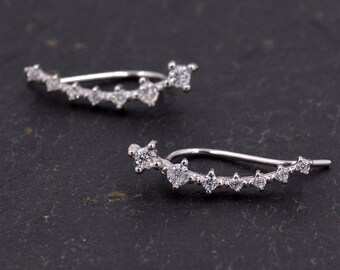Sterling Silver Ear Crawler Earrings with Sparkly CZ Crystals Y7