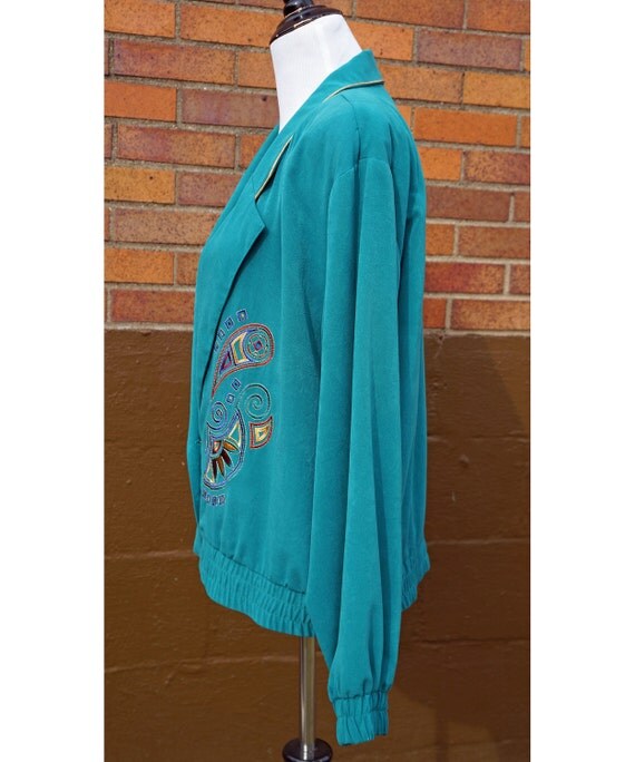 80s Turquoise Embroidered Blazer Shoulder Pads