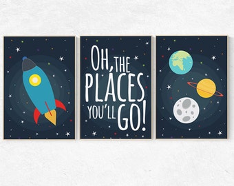 Space nursery decor, baby boy nursery oh the places you'll go, outer space nursery, space print, Space themed nursery, nursery prints, boy