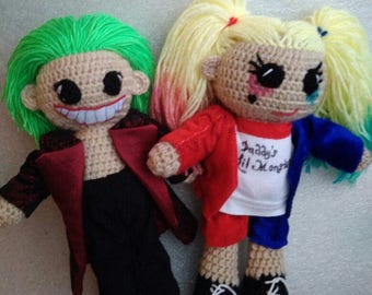 Joker and Harley Quinn Suicide Squad Crochet Dolls Portrait Dolls Harley Quinn Doll Joker Doll Suicide Squad Doll arkham city MADE TO ORDER