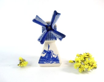 Windmill Figurine - Vintage Dutch Windmill - Delft Windmill - Dutch Porcelain - Delftware Hand Painted Windmill - Blue Kitchen Decor