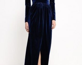 dark blue velvet dress \ velvet maxi dress \ velvet dress sleeves\Royal Blue Velvet Dress\Wrap Dress \Sexy Dress Occasion\Christmas Dress