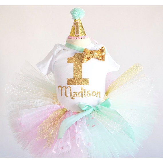 Items similar to Pink Mint First Birthday outfit, mint pink tutu. First