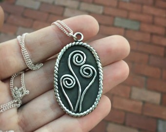 Fiddleheads Pendant - Sterling Silver - Fern Pendant - Sterling Silver Fiddleheads