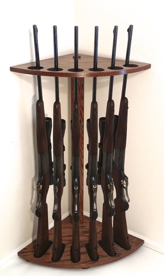 Gun Rack 6 Gun Corner Riflegun Oak Wood Rack