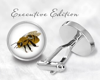 Honeybee Cufflinks - Bee Cuff Links - Bees Cufflink - Honey Bee Cuff Links (Pair) Lifetime Guarantee (S0049)