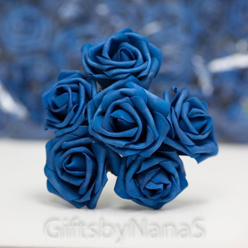 Royal blue foam roses, bulk foam roses, real touch flowers, white silk