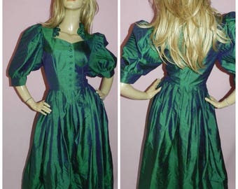 Vintage Green Ruffles Neck Sheath Long Prom Dress Evening Dress Y8398