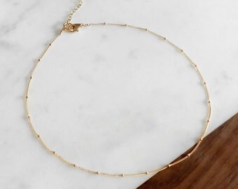 Gold Satellite Chain Choker Necklace - Delicate Gold Necklace, Layering Necklace, Simple Chain Necklace, Short Necklace, Gifts for Her