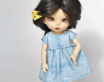 Sale! Powder Blue Floral Stripe Dress for Pukifee or Lati Yellow Doll | Baby Blue Doll dress for Lati Yellow and Pukifee Tiny BJD
