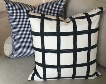 Windowpane Plaid Pillow Cover, Black and White Pillow Cover, Throw Pillow, Windowpane Print Linen, Plaid Pillow Cover, Check Print