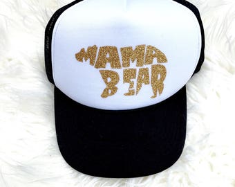 Mama bear hat, Mama Trucker Hat, Glitter Hat, Mom Hat, Black Hat, Black Mom Hat, Mama Life Hat, MOMLIFE hat, Mom trucker hat, Mother Hat
