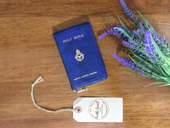Pocket Size WW2 Holy Bible Active Service Edition - Small Blue Leather Bible - 1939 Pocket Bible in Blue with Gold Foil - Religious Books
