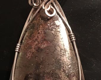 Wire Wrapped Yavapai Gold Domed Teardrop Shaped Cabochon Pendant