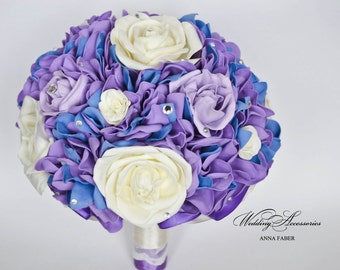 Purple and Blue Wedding Bouquet, foam brooch bouquet,Alternative Bouquet, Keepsake Bouquet, Bridesmaid Bouquet,Rustic