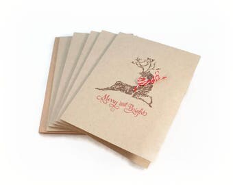 Christmas Cards, Merry And Bright, Deer Cards, Rustic Christmas Cards, Holiday Card Set, Xmas Cards, Blank Card Set, Gift Enclosures