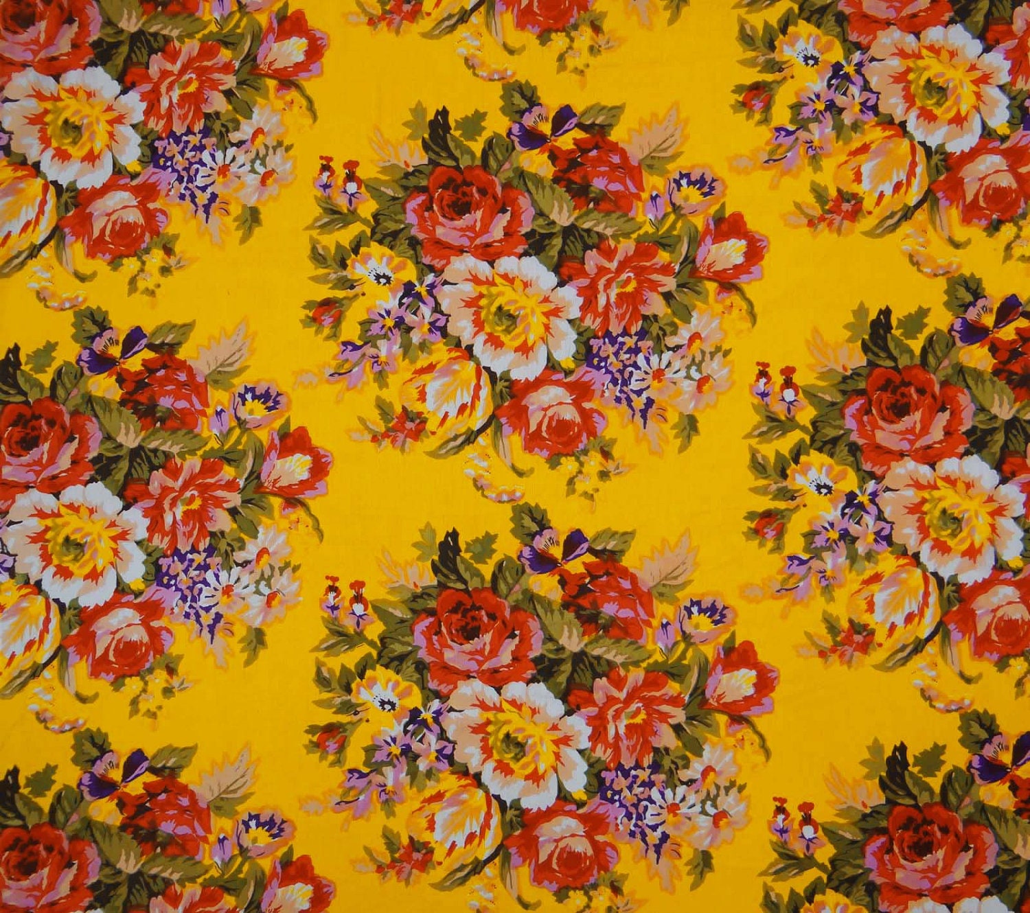 Decorative Fabric, Yellow Fabric, Multicolor Floral Print, Home ...